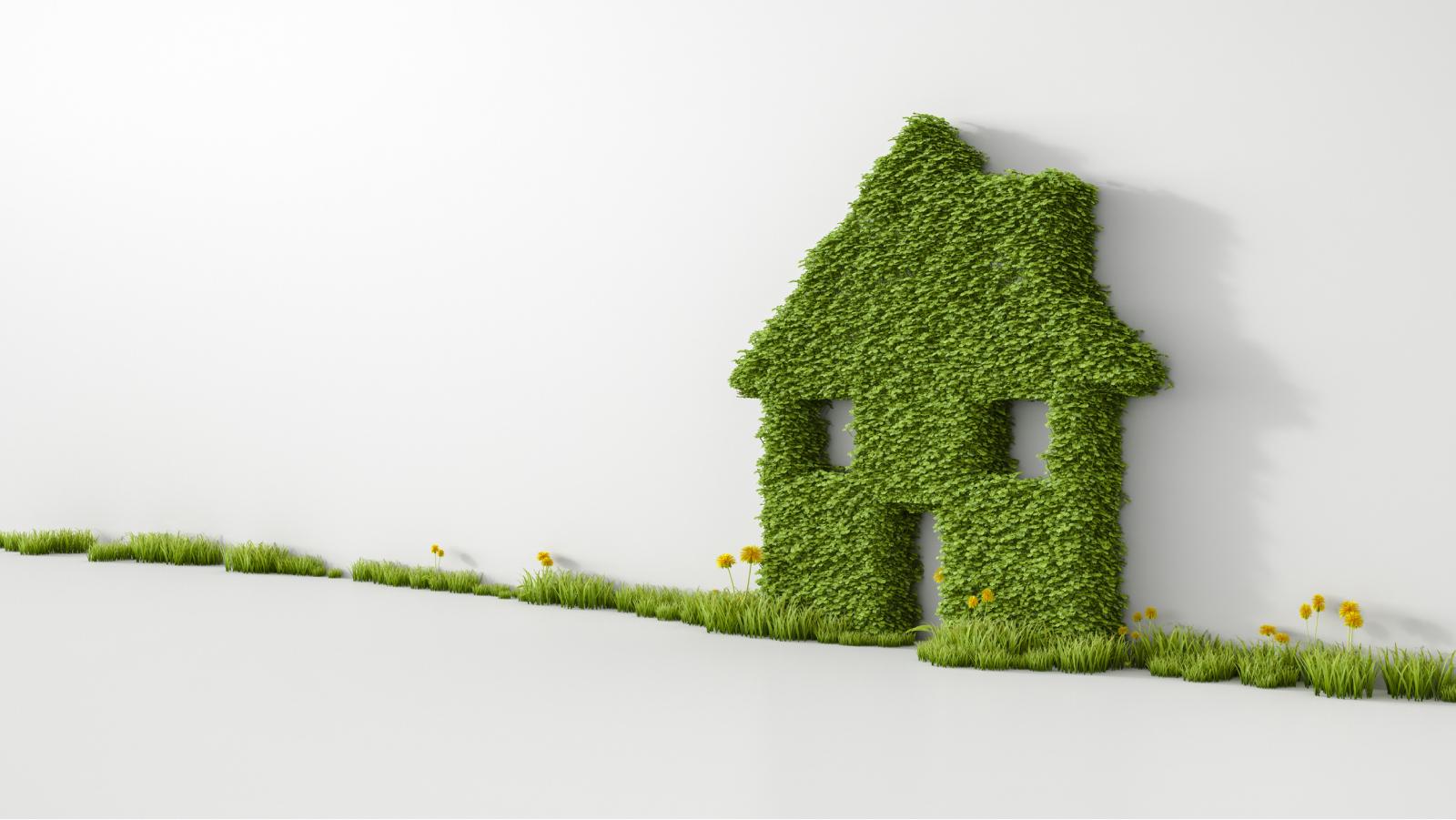 A conceptual image depicting a house made out of greenery.