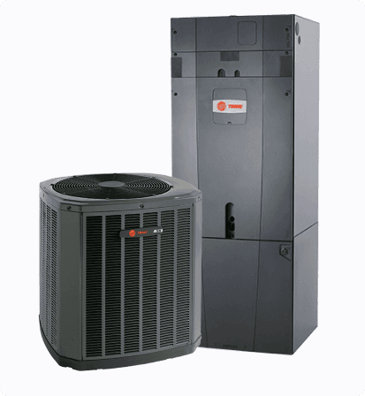 A Trane heat pump next to a Trane air handler