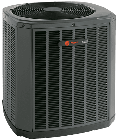 tall grey rectangular outdoor heat pump with a large fan on the top