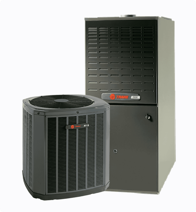 A Trane air conditioner next to a Trane furnace