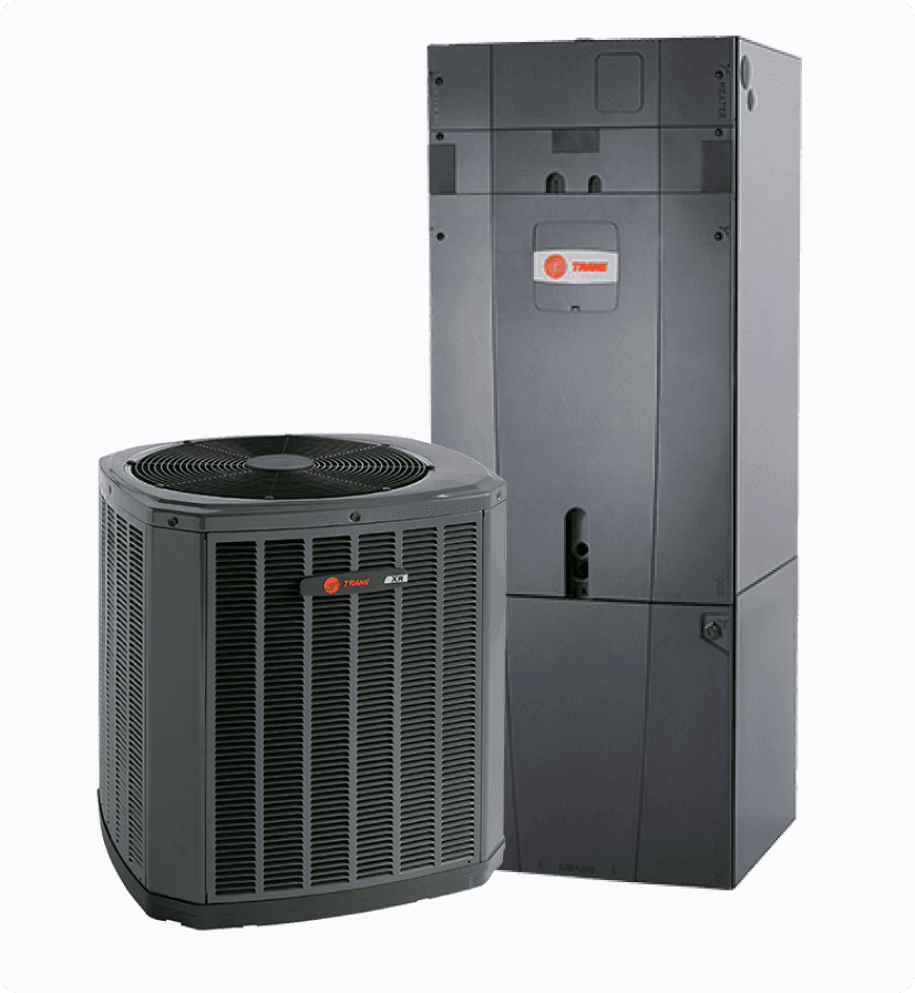 A Trane air conditioner next to a Trane air handler