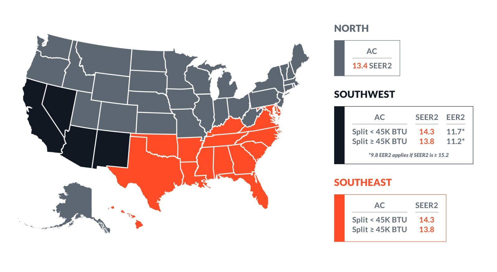 A map demonstrating regional variations in Department of Energy efficiency standards.