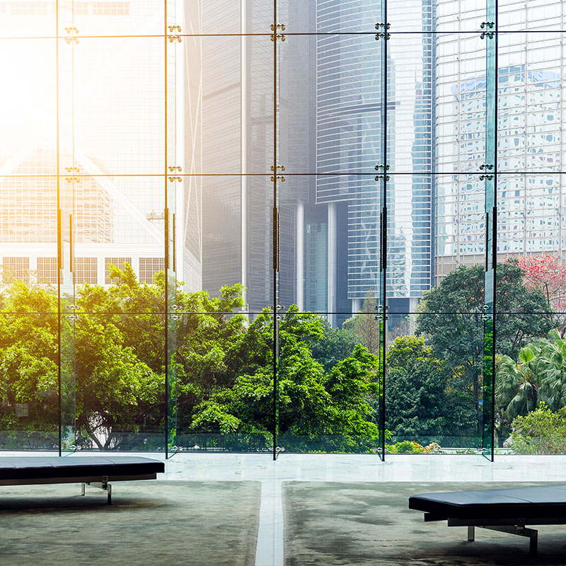 Glass wall in the office building