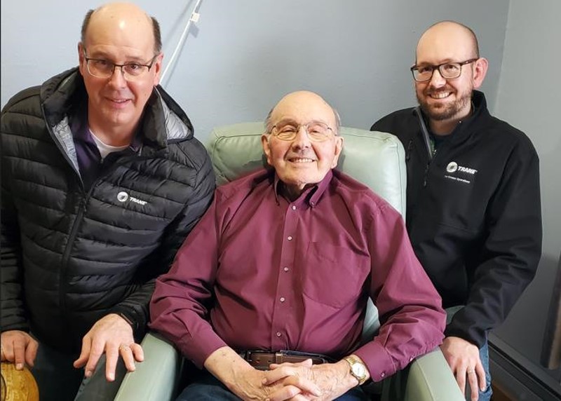 From left to right: Brian Fiegen, systems development leader, with his late father, Don, retired manufacturing engineer, and his son, Andrew, laboratory engineer.