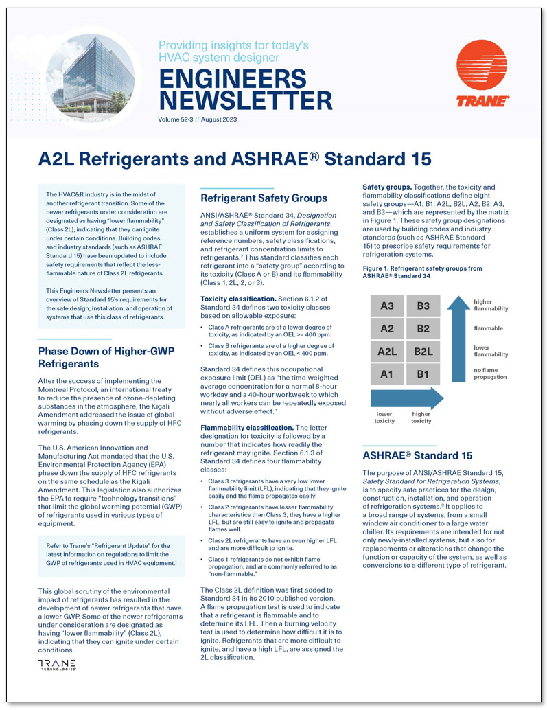 Trane Engineers Newsletter: A2L Refrigerants and ASHRAE® Standard 15