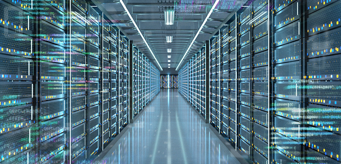 Long hallway in a Data Center