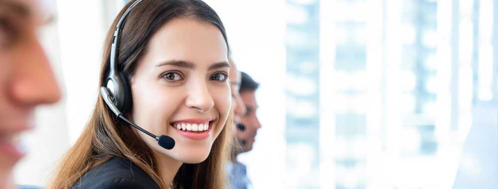 Beautiful woman in call center banner gackground